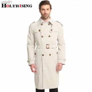 Herren Wollmischungen Holyrising S-6XL Langer Trenchcoat Männer Klassische Mode Britische Freizeit Slim Fit Windjacke Zweireihiger Massiver Beige WindmantelL231017