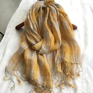 Scarves Linen Yellow Large Plaid Scarf Spring And Summer Sun Shade Vacation High Quality Foulard Shawls