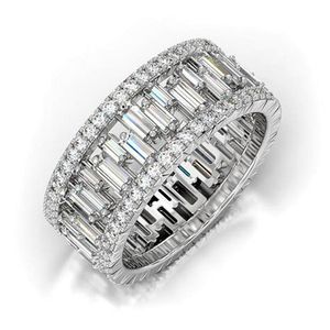 New Arrival Stunning Luxury Jewelry 925 Sterling Silver&Rose Gold Fill T Princess Cut White Topaz CZ Diamond Womem Wedding Band Ri234g