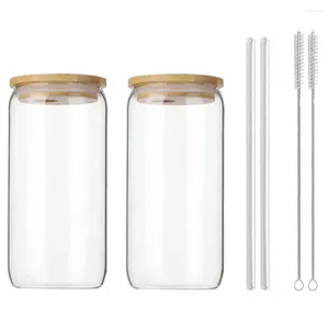 Wine Glasses 2 Sets Glass Can Cups Clear Coffee Mug Design Water Drinking Iced Beer Lid Straw