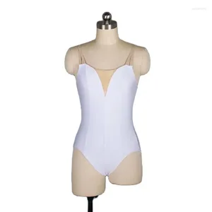 Scen Wear 18579 White Spandex Ballet Dance Leotard med V Nude Insert Dancewear For Women Bodywear Plain Leotards Strap