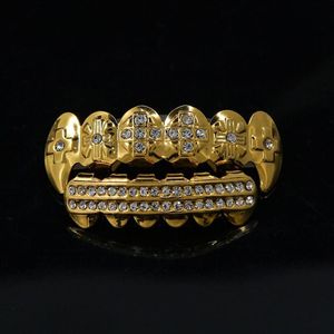 24 -krotny złote zęby Grillz Rhinestone Topbottom B lśniące grille Ustaw lodowane zęby bioder biżuteria 273e