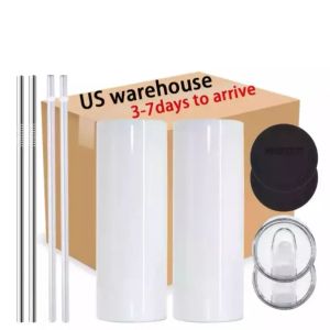 USA CA Warehouse 25pc/carton مستقيم 20oz تسامي Tumbler فارغ الفولاذ المقاوم للصدأ أكواب DIY مدبب الفراغ المعزول قهوة القهوة 3 أيام التسليم 1017