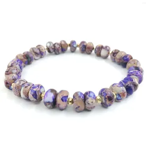 Strand 1pc Trendy Purple Imperial Jasper 5 8mm Wheel Beads Elastic Bracelet For Woman Man Daily Wearing Christmas Gift