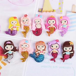 20 peças resina adorável misturada componentes de sereia menina princesa cabochão com parte traseira lisa scrapbook kawaii enfeites diy accessorie214h