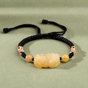 Amarelo Jade Pixiu Pulseiras Joias Pulseira Natural Luxo Esculpido Amuletos Presentes