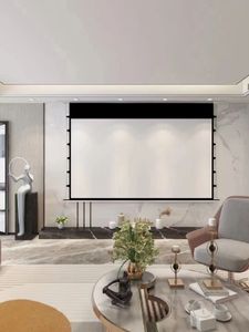 84 Inch Ceiling-Recessed Electric Tab-Tensioned Projection Screen With Cinema White Fabric For long Throw projector