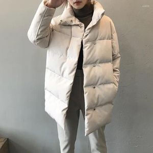 Women's Trench Coats Ladies Parka Korean Down Jacket Beige Black Cotton Casual Thicken Warm 2023 Fashion Button Long Winter Coat Women