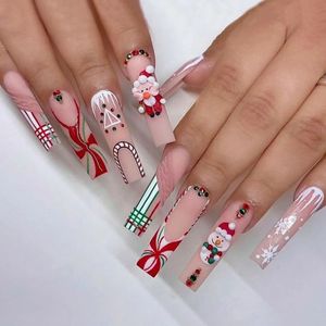 False Nails 24PCS 3D Christmas Nail Tips Snow Elk Tree Fake Reusable Stick on Press Full Cover DIY Manicure 231017