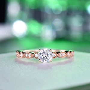 Anello con vero diamante Moissanite da 5 mm, 0,5 carati, colore D, taglio brillante rotondo, anello in Moissanite sciolto in oro rosa 14 carati