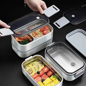 Bento Boxes 304 Stainless Steel Heat Preservation Lunch Box for Adults School Office 1/2 Layers Portable Grids Bento Food Storage Containers 231013