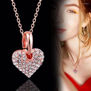 Hänghalsband Sinleery Romantic Heart To Pendants och Rose Gold Color Crystal Necklace For Women Wedding Accessories XL337