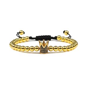 Charme pulseiras artesanal trança pulseira coroa cubo luxo 5mm cobre grânulo pedra frisado charme ajustável homens na moda jóias jóias dh8ld
