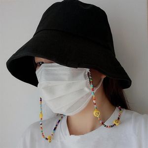 Pendant Necklaces Colorful Beads Cartoon Smile Mask Chain Necklace For Women Girl Multifunction Anti-lost Strap Lanyard Holder Jew257F