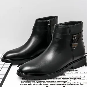 Boots Style 715 High-Top British Original Leather Leather Men's Non-Slip Low-top tjocksolad Elastic Outdoor Wear-Resistent Fashion 69