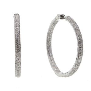 Ny Micro Pave CZ Big Hoop Earring 25mm 50mm 2 storlek Fashion Jewelry Cubic Zirconia Shiny Silver Plated Classic Jewelry216V