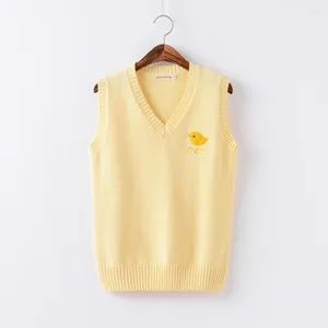 Kadın Sweaters JK üniformaları Japon cosplay sarı civciv desen nakış kazak yelek