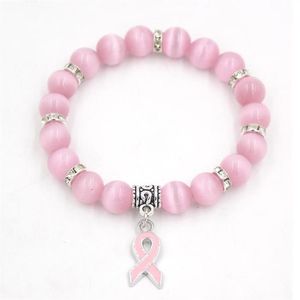 Pacote de jóias de conscientização do câncer de mama branco rosa opala frisado pulseira fita charme pulseiras pulseiras256y