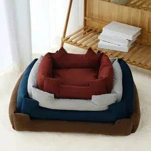 Kennels Soft Pet Dog Mattress Ear-shaped Square House Winter Bed Warm And Comfortable Sofa Cat Supplies