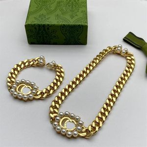 18k Gold Plated Armband Halsband Set Pulseira Collar Designer för Woman Retro Fashion Brand Pearl Armband Ketting High Quality WI224Y
