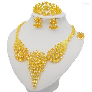 Necklace Earrings Set & 2022 Dubai Gold Color For Women Big African Italian Bridal Jewellery Wedding Accessories271H