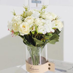 Dekorativa blommor konstgjorda pion te rose liten bukett grossist silke falsk för hem bröllop rum trädgård dekoration vit