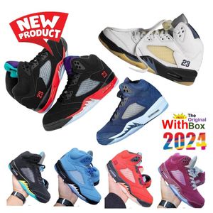 Midnight Navy 5s Aqua Top3 Tênis de basquete Difuso Azul Fird Vermelho Preto Metálico 5 Colorways Marrom Kelp Frozen Moments Sapato Esportivo 2024