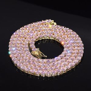 One Row Pink Zircon Tennis Chain Women Girl Pink Diamond Necklace Fashion Hip Hop Jewelry For Gift338R