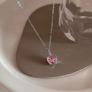 Pendant Necklaces Chic Romantic Trendy Necklace With Pink Cubic Zirconia Heart For Women Korean Fashion Classic Charm Jewelry