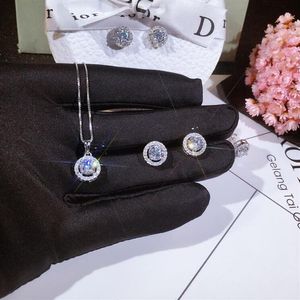 Conjunto de jóias de luxo nova chegada artesanal 925 prata esterlina corte redondo branco topázio cz diamante pedras preciosas colar feminino brinco301a