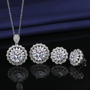 Değerli laboratuvar elmas takı seti 925 STERLING Silver Party Alyans Küpe Kadınlar İçin Kolye Moissanite Gelin Mücevherat