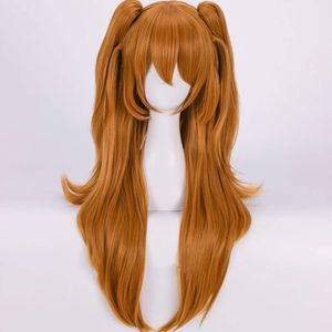 Tema CostumeCosplay Perucas Longo Laranja com 2 Clipes de Rabo de Cavalo Resistente ao Calor Peruca de Cabelo Sintético Peruca Cap Eva Asuka Langley Soryu