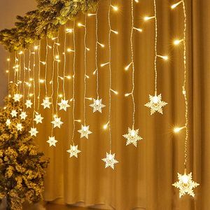 Juldekorationer Ljus 38m LED Snowflake Curtain Garland Fairy String Lights Outdoor For Home Party Garden Year Decoration 231017