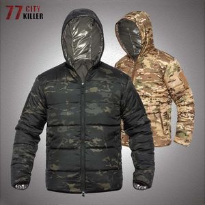 Piumino da uomo Parka militare mimetico Uomo Autunno Inverno Caldo leggero con cappuccio Giacche tattiche Uomo Outdoor Army Caccia Parka Outwear 231017