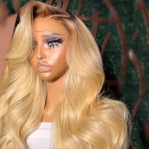 Brazilian Hair Brown Root 613 Lace Frontal Wig Honey Blonde Lace Front Wigs For Women Glueless Transparent HD Lace Front Wig Synthetic