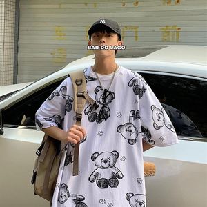 Men's T-Shirts Korean Short Sleeve Men Tshirts Summer Hong Kong Style Couple Clothes Animal Bear Funny Cartoons Anime Graphic2444