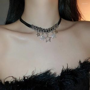 Choker Korean Trend Sweet Egirl Sparkling Rhinestones Star Pentagram Charms Naszyjnik dla kobiet Y2K skórzany łańcuch Krótka biżuteria