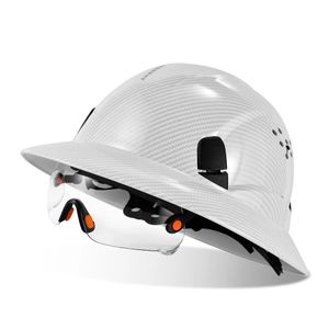 LOEBUCK Carbon Fiber Full Brim Safety Helmet with CE Goggles for Construction Site