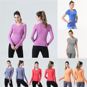 Lu-088 Maglietta da yoga da donna T-shirt T-shirt da donna Top da corsa traspirante ad alta elasticità Asciugatura rapida Senza maniche Manica corta Sport-ciclismo Abbigliamento da palestra