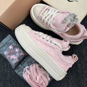 Casual board shoes Foreshadow White tweed platform Flower Shoes 2.0 Canvas heightening pink