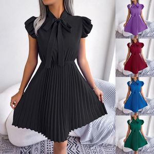 Casual Dresses Solid Color Summer For Women 2023 Ruffle Sleeve Party Pleated a Line Dress Elegant Ladies Office Formal Robe Femme