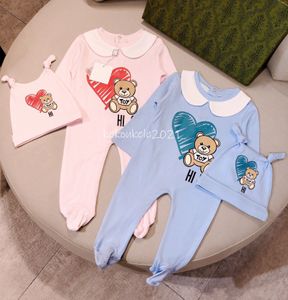 Neonato Pagliaccetto per bambina Morbido cotone Vestiti Stampa Simpatico cartone animato Orso Neonato Tute Bavaglino Completo Abbigliamento per bambini