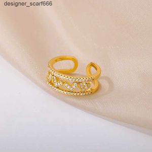 Pierścienie zespołowe krystalicznie podwójne pierścionki z kształtu litery U dla kobiet otwierających regulowaną biżuterię ringową R231017