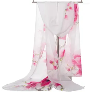 Halsdukar Fashion Floral Sunshade Beach Summer Sunscreen Silk Female Thin Long Chiffon Print Neck Guard Shawl Muslim Hijab N45