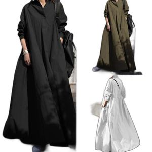 Ethnic Clothing 2023 Plus-size Autumn Dubai Abaya Solid Color Vintage Loose Casual Kuwaiti Women's Jalabiyat Islamic Dresses