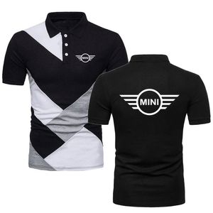 Novo verão camisa polo masculina mini logotipo do carro casual emenda lapela pescoço de alta qualidade algodão masculino manga curta contraste cor polo