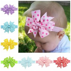 40pcs Lot 3 15inch Cute Bowknot Hair Bands For Kids Girls Handmade Dot Printed Bow With Elastic Band Hair Accessories 616226c