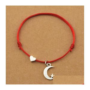 Charm armband 20st/mycket lycklig röd sträng snöre älskar hjärta stjärna måne charm armband för kvinnor fru älskare smycken smycken armband dh0pk