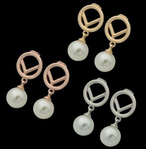 Wholesale Simple Glossy Ring Letter Hanging Pearl Earrings Couple Foreign Trade Pearl Earrings