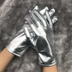 Fingerlösa handskar 1 par unisex patent läderhandskar sexiga etiketthandskar falska läder metallhandskar kväll fest prestanda mittensl231017